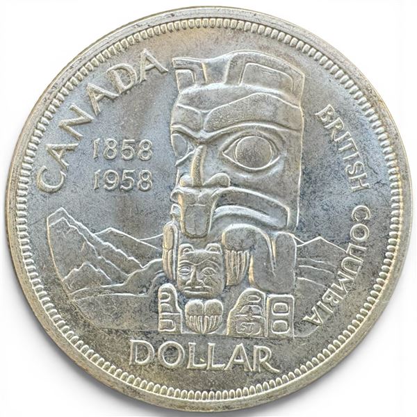 1958 Canadian Silver Dollar - 80% Silver BC Centennial "Death Dollar" - Circulated