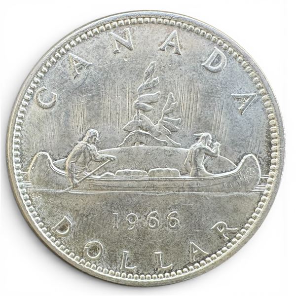 1966 Canadian Silver Dollar - 80% Silver Voyageur Dollar - Circulated