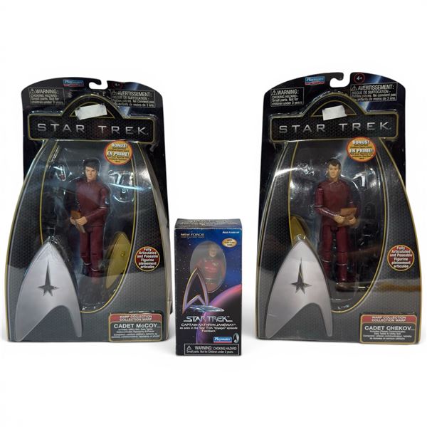 2009 Playmates Star Trek Cadet McCoy & Chekov Figures Plus 1999 Voyager 'Flashback' Janeway