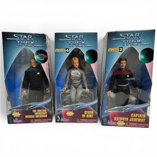 1990s Playmates Star Trek Warp Factor Action Figures Seven of Nine, Captain Janeway & Doctor