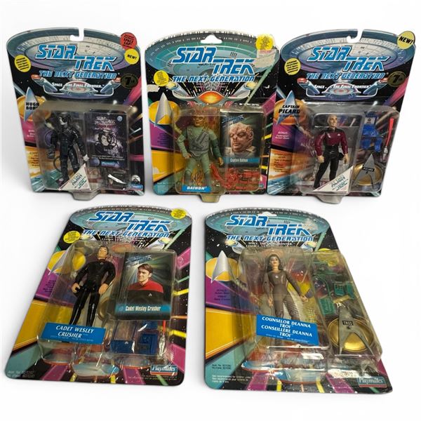 Five 1990s Star Trek the Next Generation Action Figures Produced by Playmates Toys