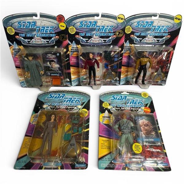 5 Vintage Playmates Star Trek TNG Action Figures: Data as a Romulan, Wesley, Riker, Troi & Dathon