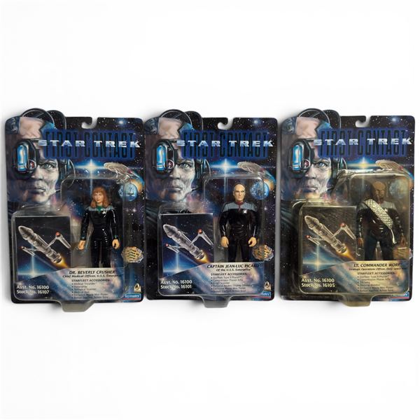 1996 Playmates Star Trek First Contact Action Figures Dr Beverly Crusher, Captain Picard & Worf