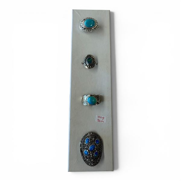 4 New Rings * all stamped .925 * (Turquoise and Opal Triplet) Longest ring  is 36 mm * Total weight: