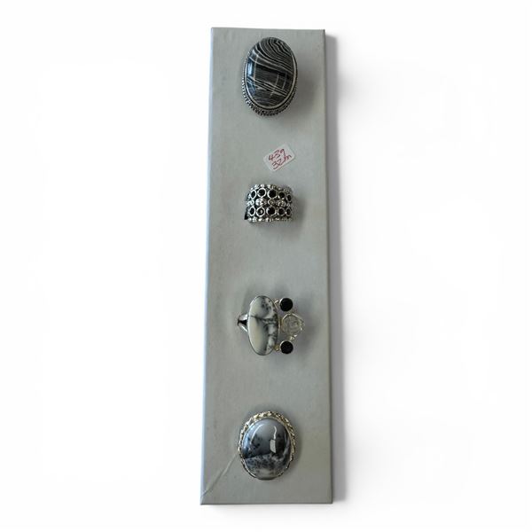 4 New Rings * all stamped .925 * (Black Banded Agate, Dendritic Agate, and Crystals)  Longest ring