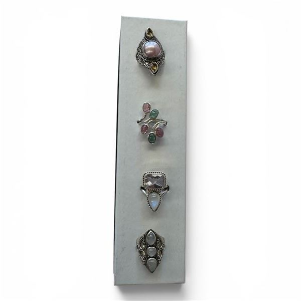 4 New Rings * all stamped .925 * (Rectangular and Square Moonstones) Longest ring  is 30 mm * Total