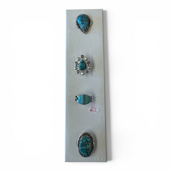 4 New Rings * all stamped .925 * (Copper Turquoise, Turquoise with Opal Banda and Turquoise with Fau