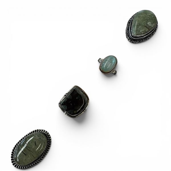 4 New Rings * all stamped .925 * (Prehite, Guatemalan Agate, Moonstone and Jasper) Longest ring  is