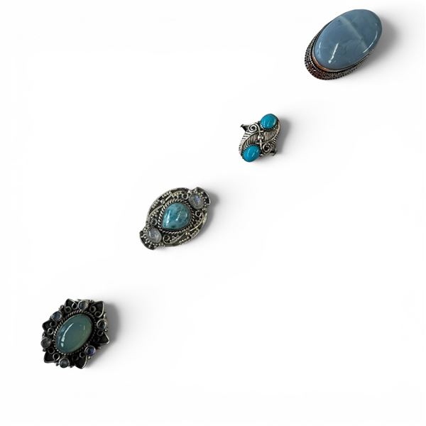 4 New Rings * all stamped .925 * (Moonstone, Chalcedony, Blue Banded Agate, and more) Longest ring