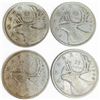Image 1 : 4 Vintage Canadian 80% Silver Quarters -  2 x 1940 & 2 x 1941 King George VI - Circulated