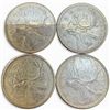 Image 1 : 4 Vintage Canadian 80% Silver Quarters -  All are 1963 Queen Elizabeth II- Circulated