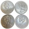 Image 2 : 4 Vintage Canadian 80% Silver Quarters -  2 x 1965 & 2 x 1967 Centennial - Queen Elizabeth II- Circu