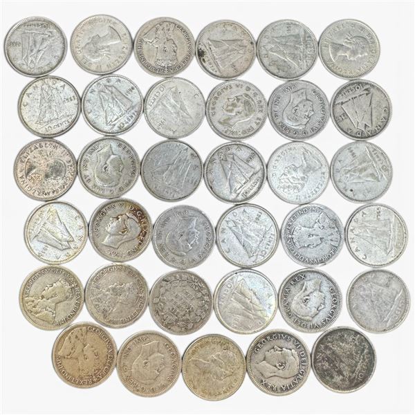 35 Vintage Canadian 80% Silver Dimes -All are 1965 and earlier- Many 1940s - Circulated