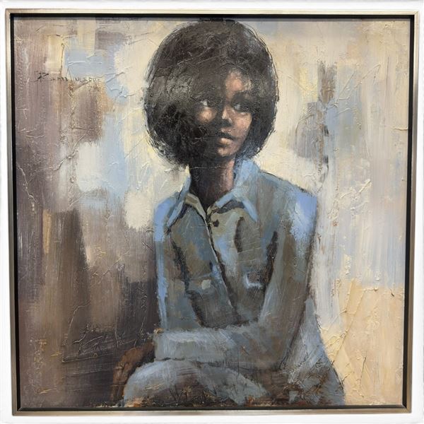 1973 Signed Original Oil on Board Portrait Painting of a Young Woman - Exterior frame dimensions: 37