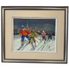 Image 1 : 1986 Signed Original Pauline Thibodeau Paquin Painting "Cross Country Skiing" - Oil on Board - Exter