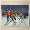 Image 3 : 1986 Signed Original Pauline Thibodeau Paquin Painting "Cross Country Skiing" - Oil on Board - Exter