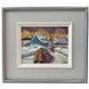 Image 1 : 1986 Signed Original Pauline Thibodeau Paquin Painting "After Church" - Oil on Board - Exterior fram