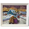 Image 3 : 1986 Signed Original Pauline Thibodeau Paquin Painting "After Church" - Oil on Board - Exterior fram