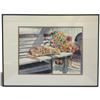 Image 1 : 1994 Signed Origianl J. V. Sorenson Watercolour Painting of Cat in Catio - Double Matted in 20" x 27