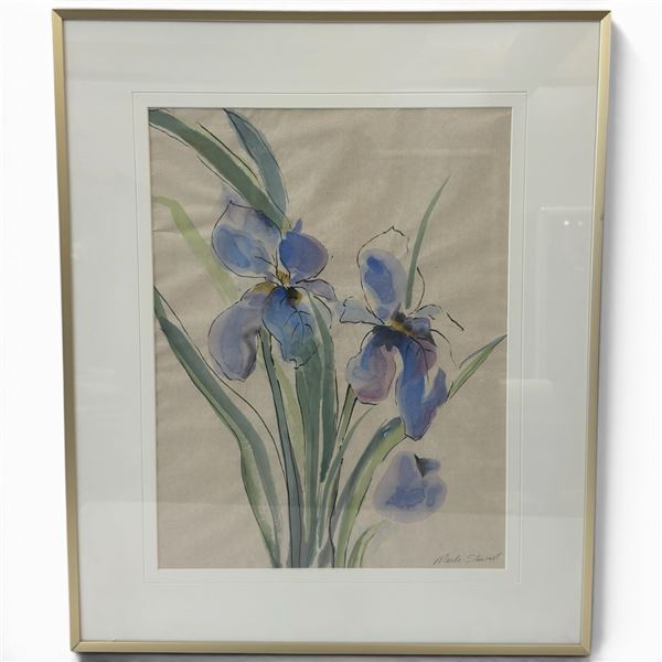 Original Signed Merle Stewart Watercolour "Iris Elegance" Watercolour on Paper - Well matted in a 19