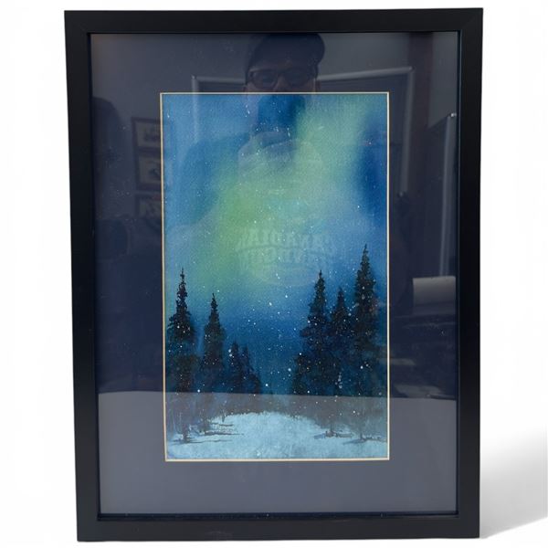 Signed Original H. Bircham Watercolour of The Northern Lights on a Snowy Evening" Well matted in a 1