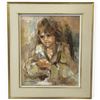 Image 1 : Signed Original Eva N. Mosonyi Impasto Portrait Painting of a Young Girl - Artist Signed on Front an