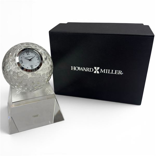 New Howard Miller "Fairway " Optical Crystal Golf Ball Desk Clock - Complete with Box (3.5" x 3.5" x