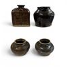 Image 1 : 4 Vintage Chinese Glazed Stoneware Jars - Largest 5" tall x 6" diameter (spout is damaged on the soy