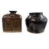 Image 2 : 4 Vintage Chinese Glazed Stoneware Jars - Largest 5" tall x 6" diameter (spout is damaged on the soy