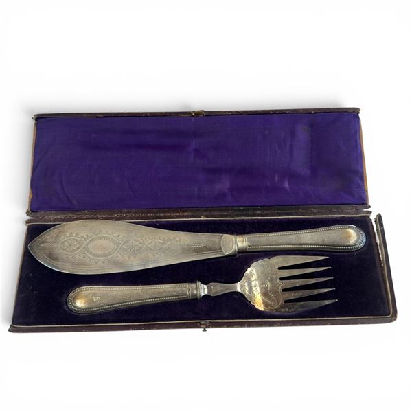 Victorian Silver Plated Fish Server Set in Original Fitted Case