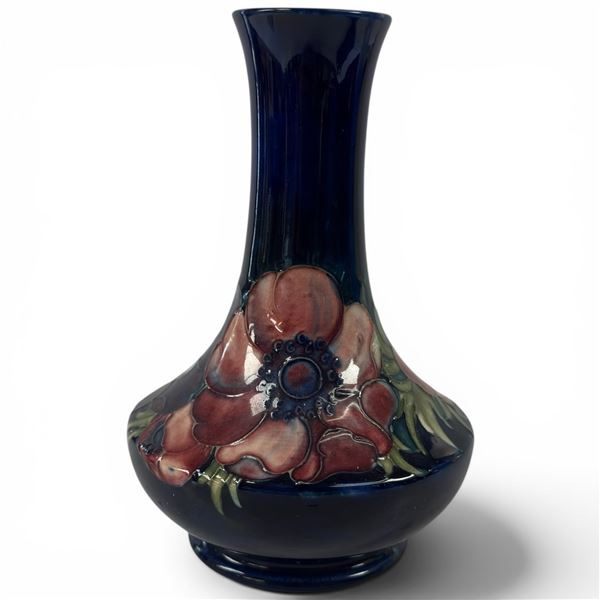 Signed 6.25" Vintage Moorcroft Cobalt Glazed Vase with the Iconic Anemone Pattern (6.25" tall x 4" d