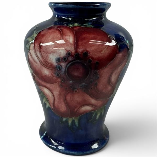 Signed 3.5" Vintage Moorcroft Cobalt Glazed Vase with the Iconic Anemone Pattern (3.5" tall x 3" dia