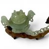 Image 4 : Light Green Jade Carved Vessel with Chained Censure on Stand - 7" tall on a 2" x 7" stand