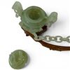 Image 5 : Light Green Jade Carved Vessel with Chained Censure on Stand - 7" tall on a 2" x 7" stand