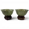 Image 1 : Pair of Chinese Jade Cups on Stands - Cups are 2.25" deep x 4" diameter)