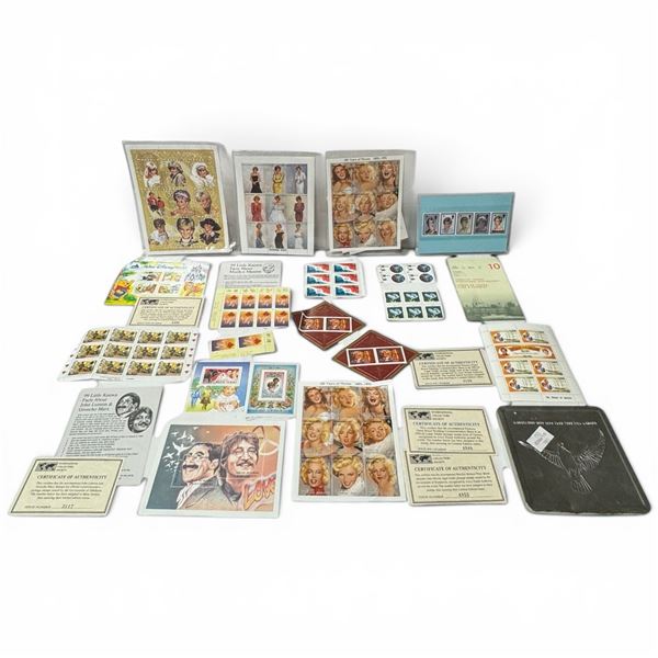 Collection of a Variety of Mint Stamps & Stamp Blocks with Certificates (Princess Diana, Marilyn Mon
