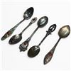 Image 1 : 5 Vintage Enameled Sterling Silver Souvenir Spoons - Total Weight: 45.3 grams