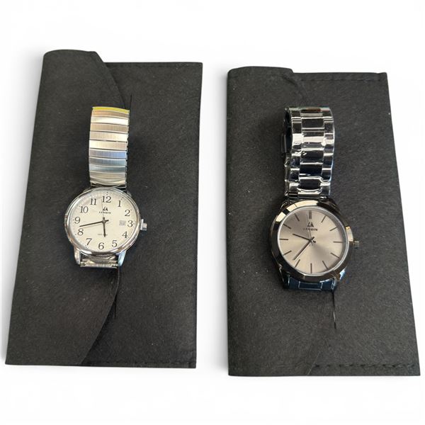 2 Lenqin Stainless Steel Watches with Black Felt Protective Pouches