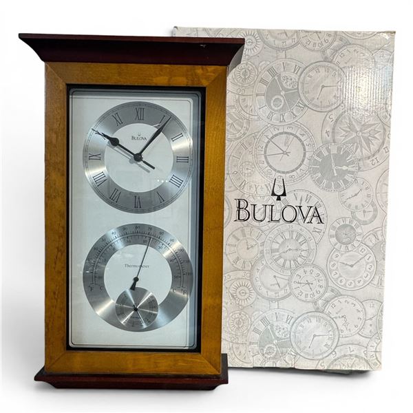 New in Box Bulova "Yarmouth" C3760 Weather Station Wall Clock - 3" deep x 10.5" wide x 18" tall