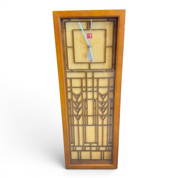 New in Box Bulova "De Rhodes" Wall Clock from the Frank Lloyd Wright Collection - 8" wide x 2.25" de