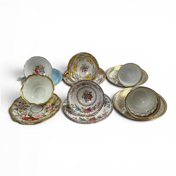 6 Vintage English China Teacups - Royal Chelsea, Royal Grafton, and Hammersley
