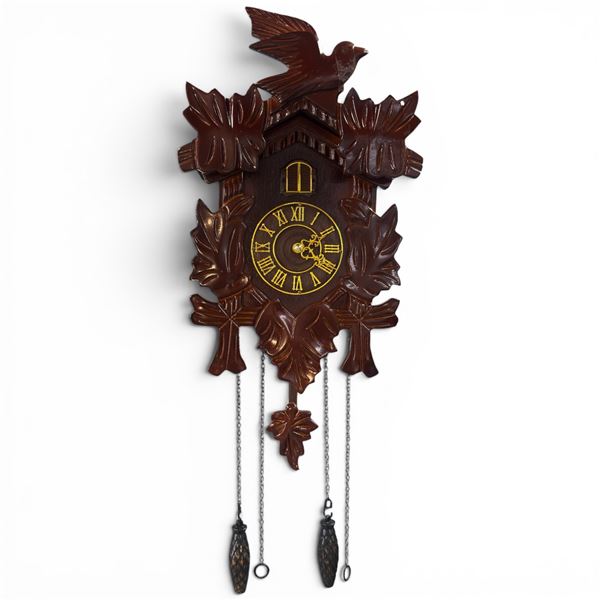 Vintage Wood Cuckoo Clock - 4.5" deep x 10" wide x 20" tall