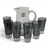 Image 1 : Smoked Glass Tumblers & Clear Hand Made 10" Pitcher (Pitcher has original label)