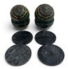 Image 1 : Group of 2 Carved Wood & Brass Peacock Balls (4"), 2 x  4" Green Marble Bowls & 4 Grey Marble Coaste
