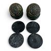 Image 2 : Group of 2 Carved Wood & Brass Peacock Balls (4"), 2 x  4" Green Marble Bowls & 4 Grey Marble Coaste