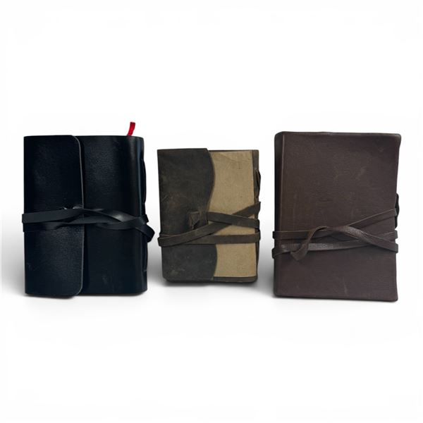 New - 2 Leather & 1 Faux Leather Wrapped journals with Unlined Pages (Average size is 8" x 10")