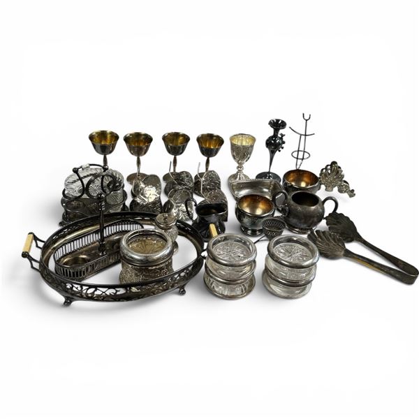 Shelf Lot of Vintage Silver Plated Tableware