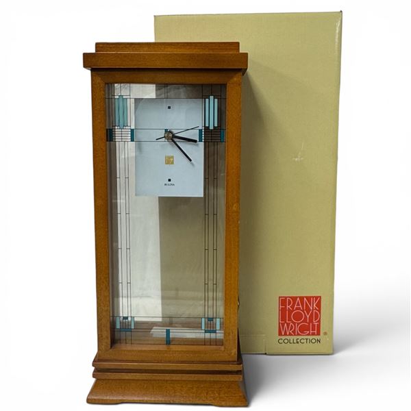 New in Box Bulova "Willits" Mantle Clock from the  Frank Lloyd Wright Collection - 3.5" D x 7" W x 1