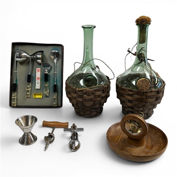 Collection of Vintage Barware & Wood Nutcracker Dish