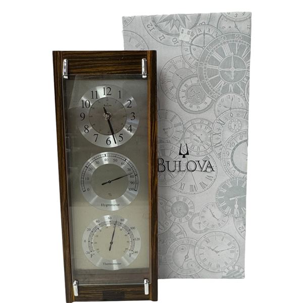 New in Box Bulova C3733 "Maritime" Wall Clock/Weather Station - 2" D x 6" W x 16" Tall